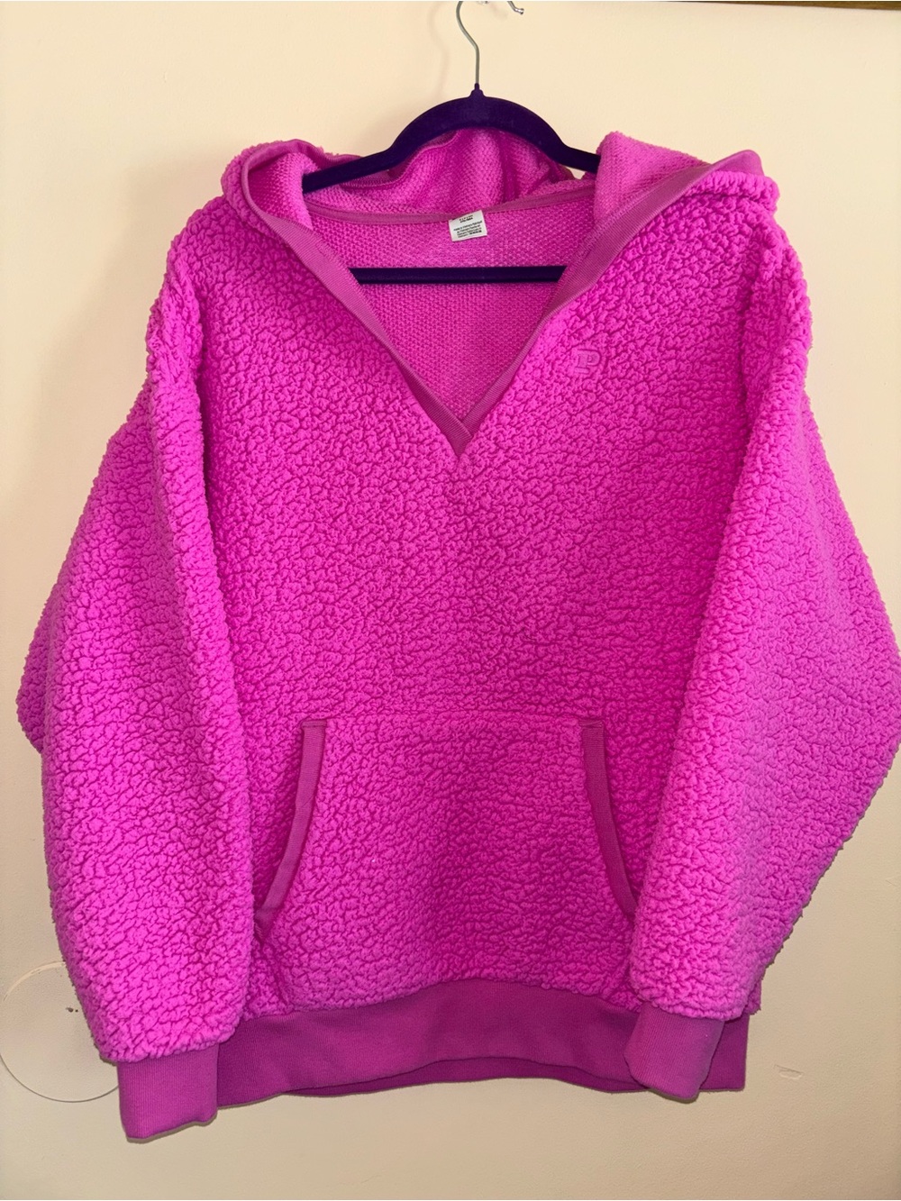 PINK Victoria's Secret Kids Hot Pink Sherpa Pullover Hoodie